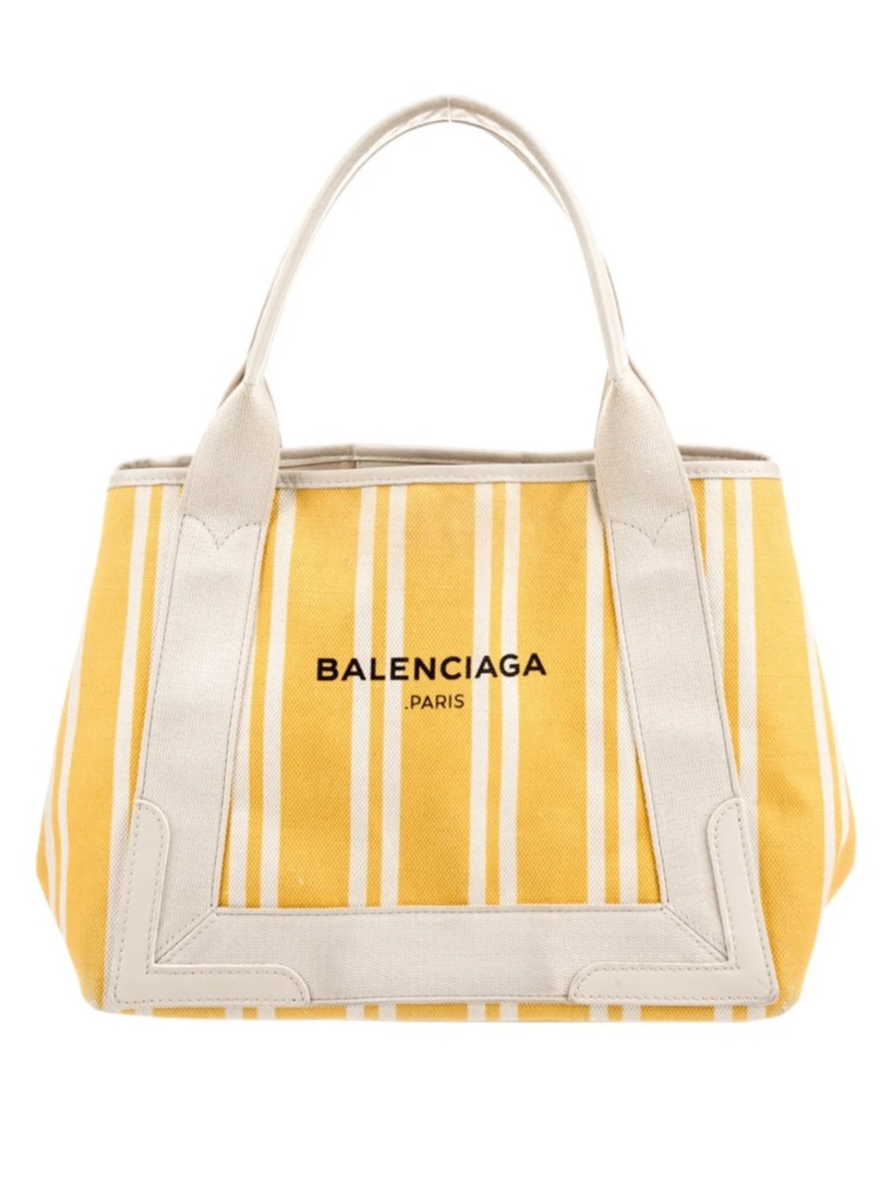 Balenciaga Yellow and Cream Striped Canvas Tote